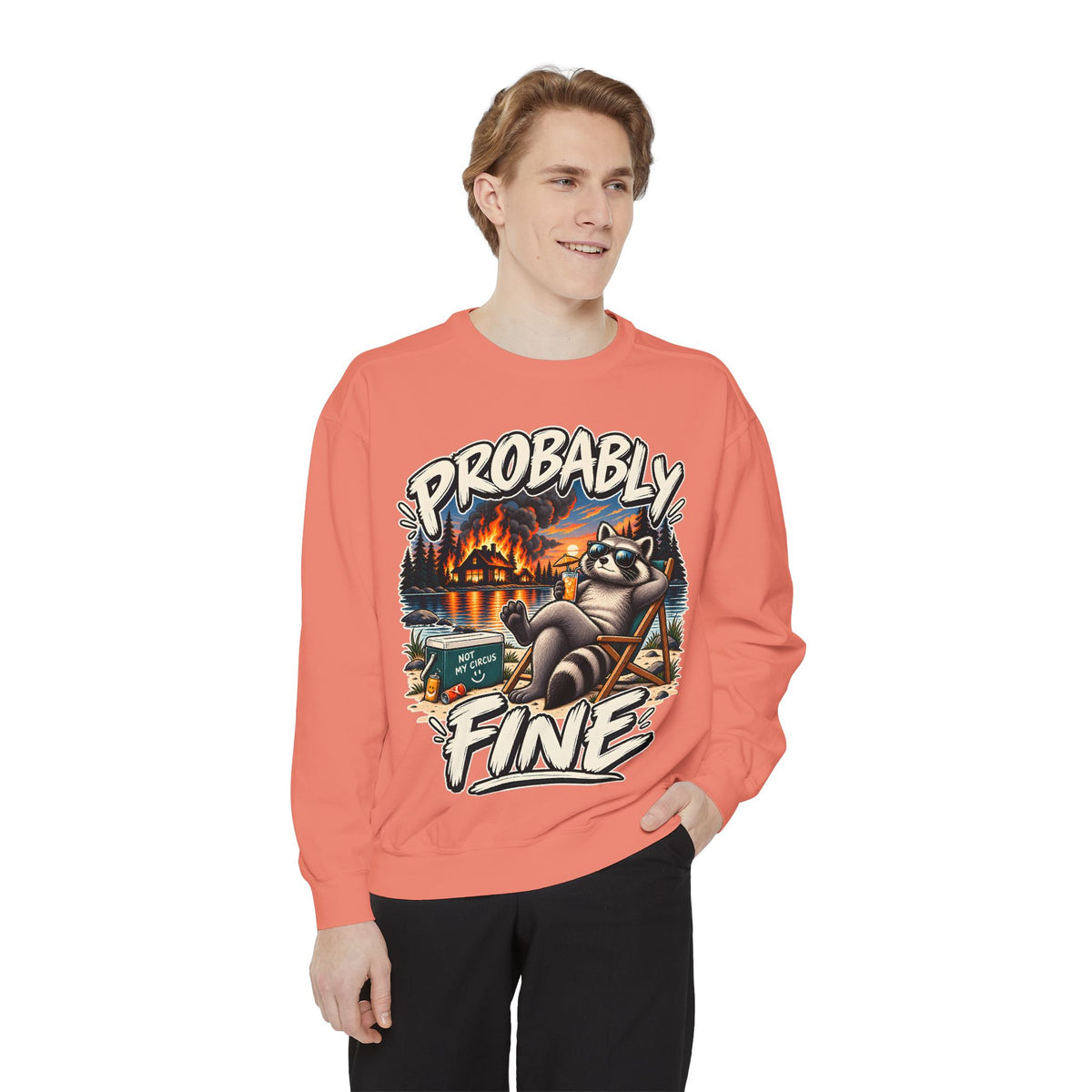 Probably Fine Raccoon Sweatshirt — Funny Camping Graphic Crewneck